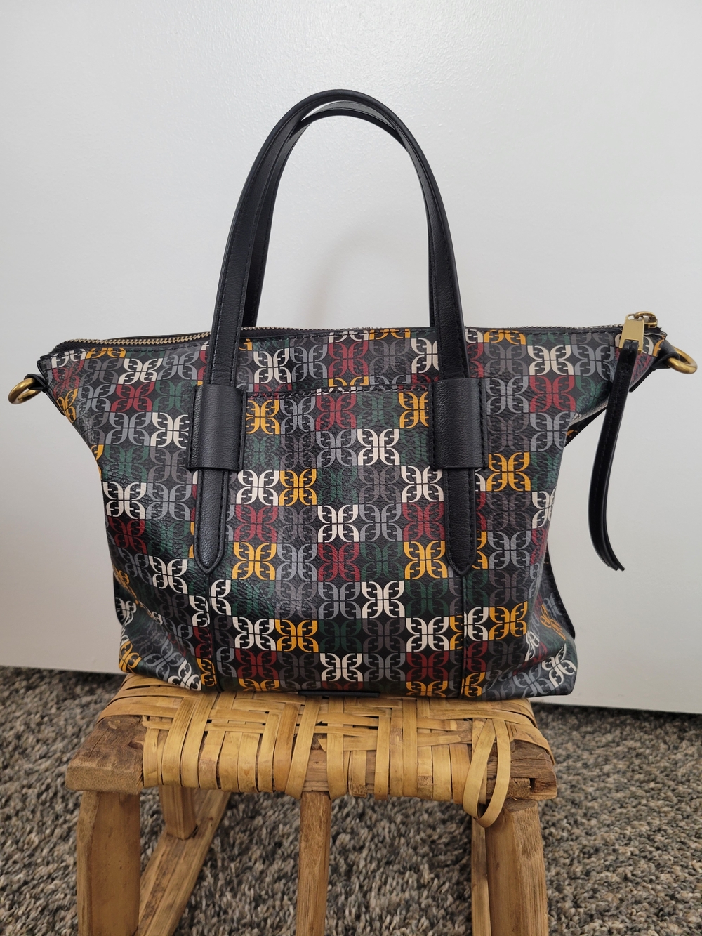 Fossil Black Tote with Gray Interior Lining